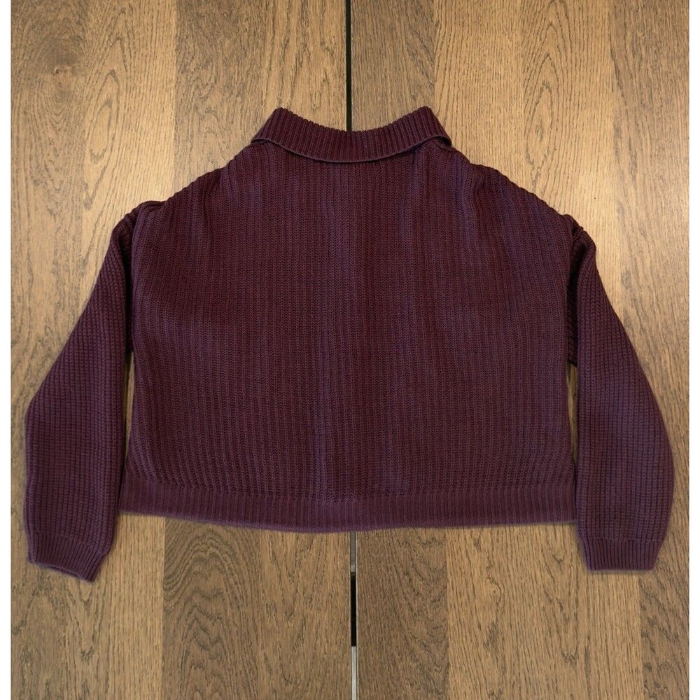 Quince Australian Merino Wool Collared Cable Cardigan Womens S Burgundy Buttons - Picture 2 of 7